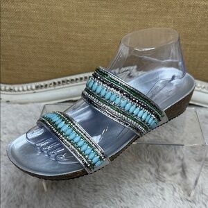 Mila Paoli | Silver and Turquoise Beaded Sandals